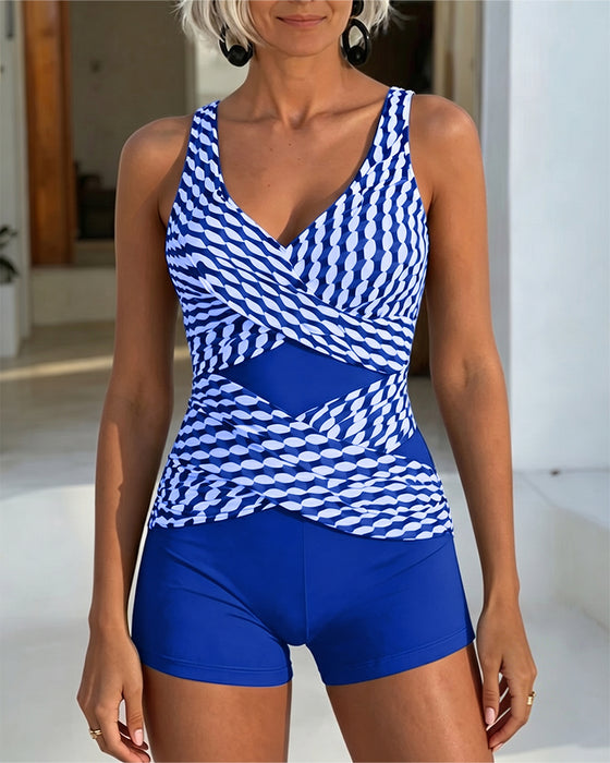 Tankini Imprimé Géométrique Design Entrecroisé