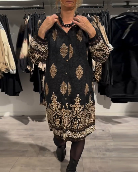 Robe à imprimé vintage boutonnée à revers