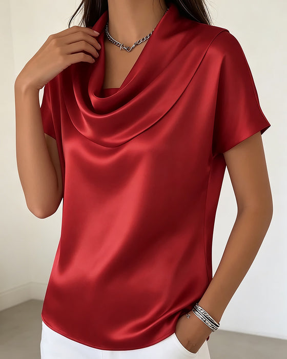 Blouse Uni Col Drappé