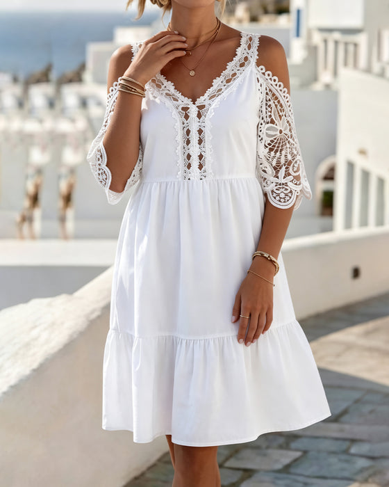 Robes Dentelle Off-Shoulder À Volants Court