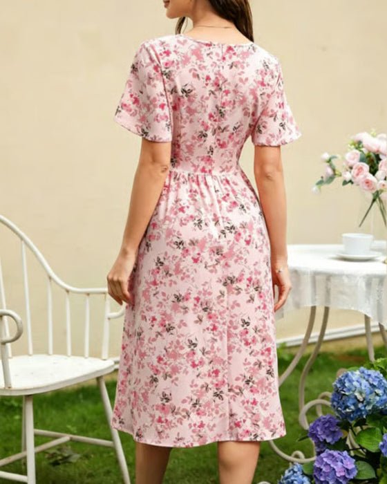 Robe Col V Florale A-Ligne