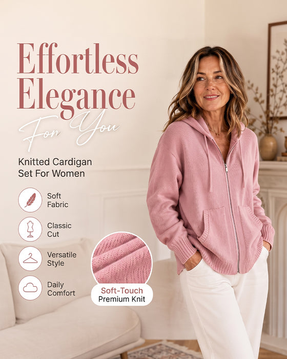 Cardigan Unie Capuche Fermeture Éclair