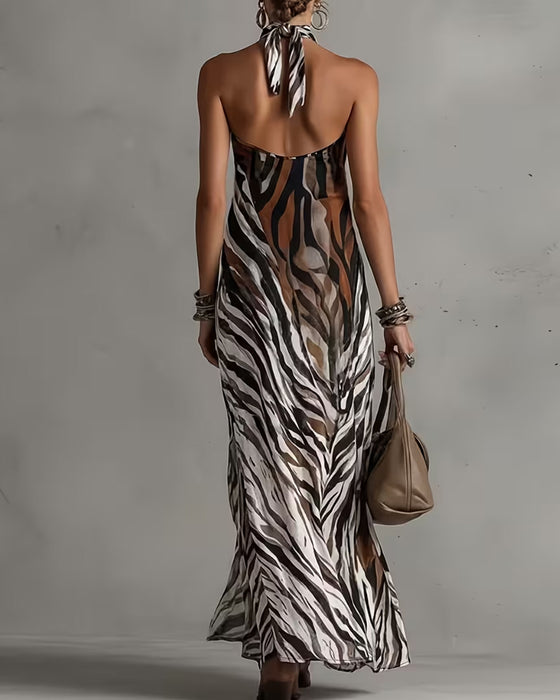 Robes Zèbre Halter Fente Longue