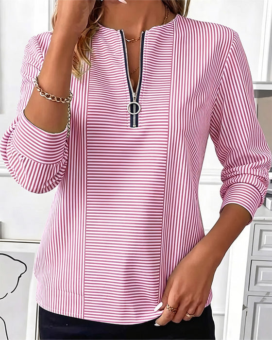 Blouse Rayée Patchwork Fermeture Éclair