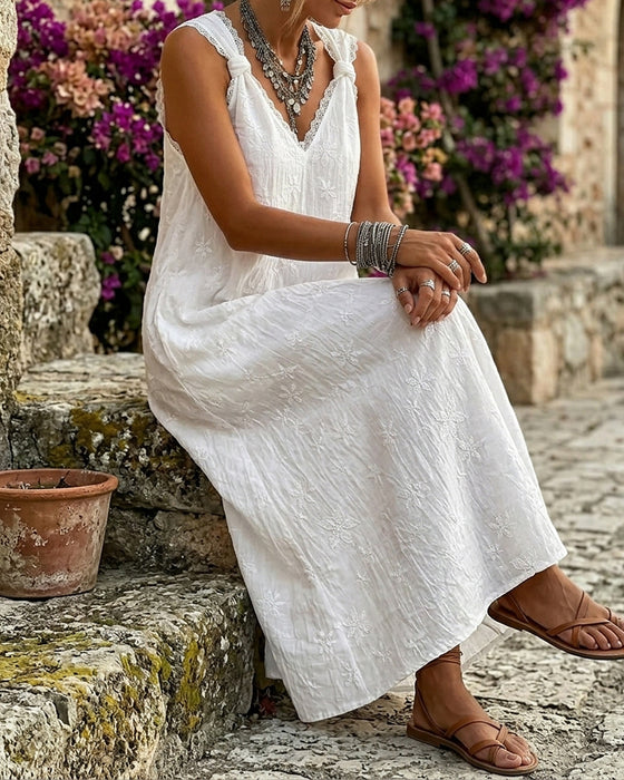 Robe Sans Manches Dentelle Nouée