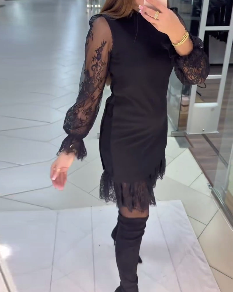 Robe Patchwork À Garniture De Dentelle