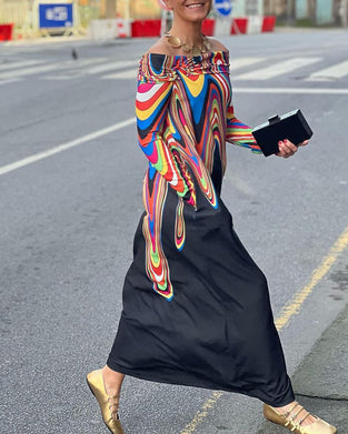 Robe longue élégante à manches longues et épaules dénudées