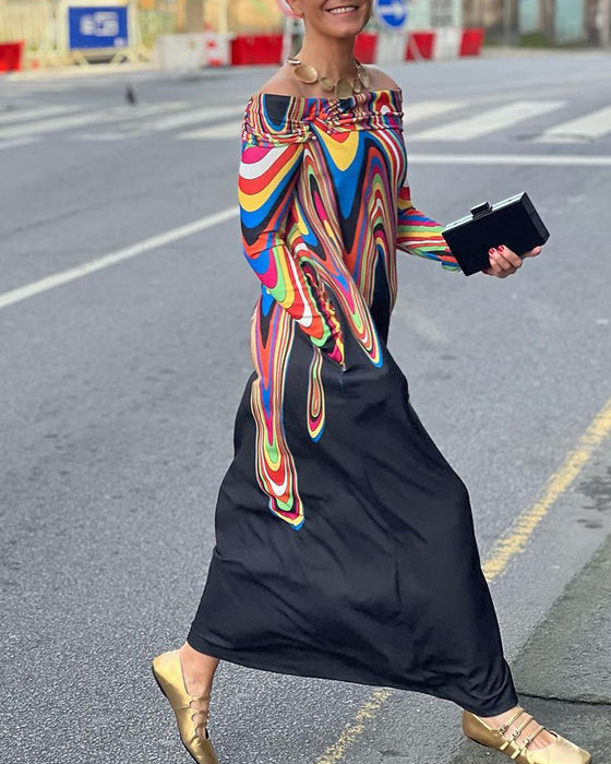 Robe longue élégante à manches longues et épaules dénudées