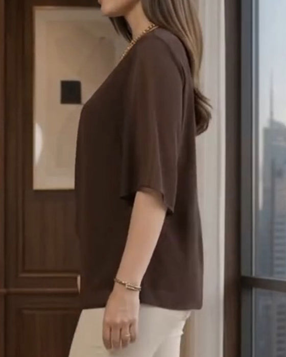 Blouse Col Rond Froncée Décontractée