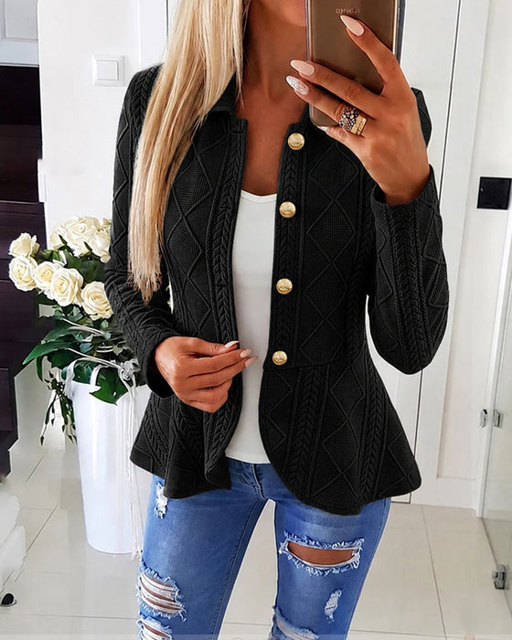 Veste Bouton Décontractée Unie