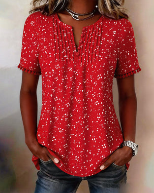 Blouse Point Blanc Frange Manches Courtes