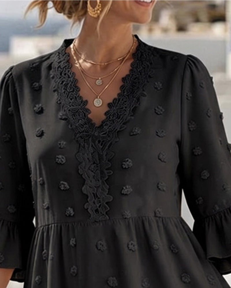 Robe Col V Dentelle Patchwork