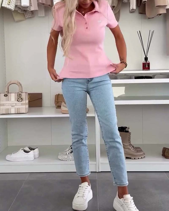 T-Shirt À Revers Polo De Couleur Unie Slim Fit