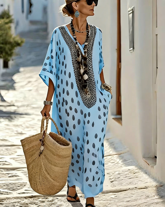 Robe Col V À Pois Resort Imprimé