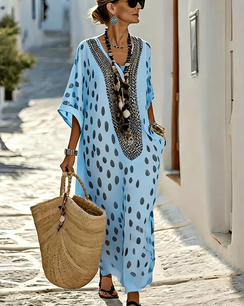 Robe Col V À Pois Resort Imprimé