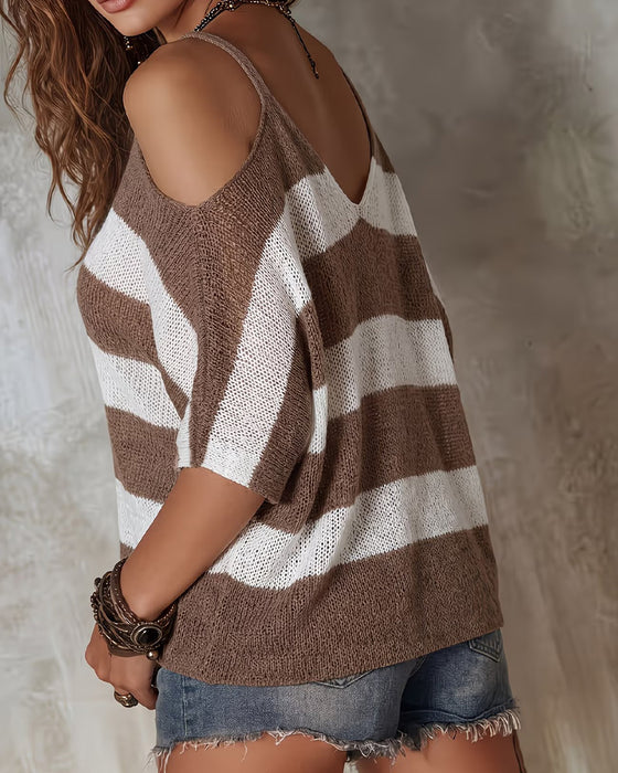 Pullover Épaules Dégagées Encolure U Rayé