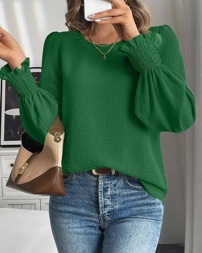 Haut Décontracté Uni à Col Rond pour Femme