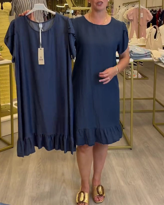 Robe Décontractée Denim Volantée
