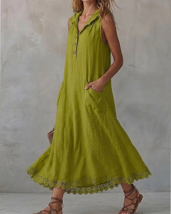 Robe Capuche Sans Manches Dentelle Patchwork