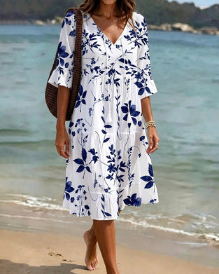Robe Bretelles Col V Volant