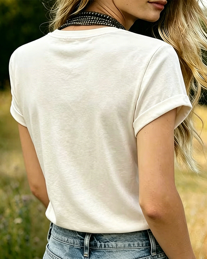 T-Shirt À Imprimé Rétro, Manches Courtes Et Coupe Décontractée