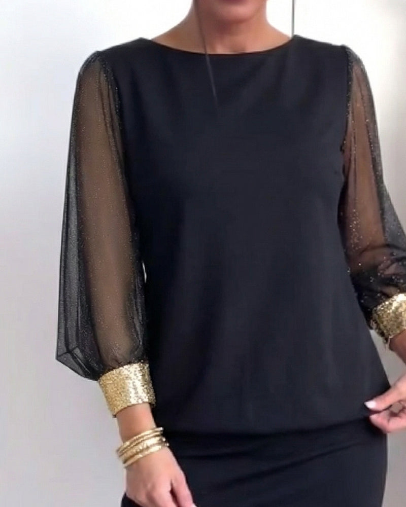 Robe Tulle Contraste De Couleurs Manches Longues