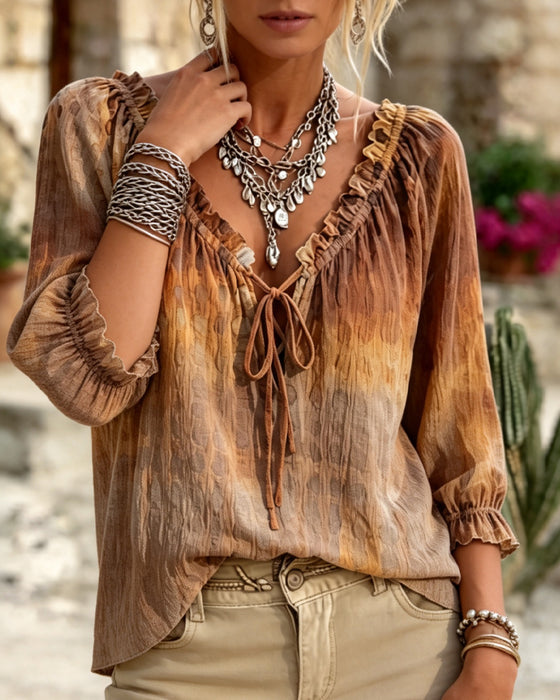 Blouse Col-V Dégradé Lacets