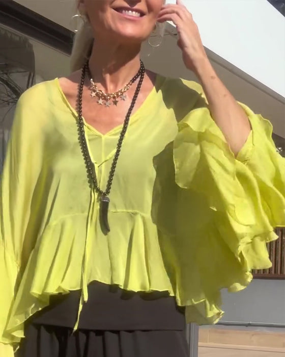 Blouse Volant Manche Papillon Manche Chauve Souris