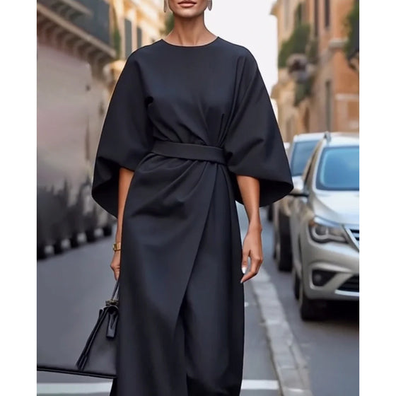 Robe Avec Manches Lanternes Élégantes Et Ceinture