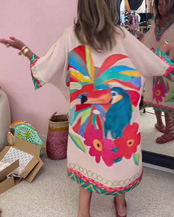 Robe à col en V imprimée Graffiti