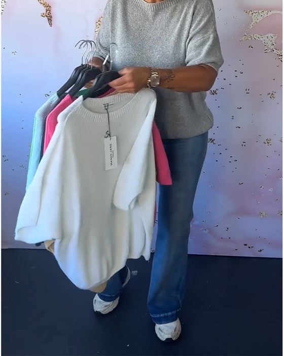 Pull ample décontracté de couleur unie à col rond