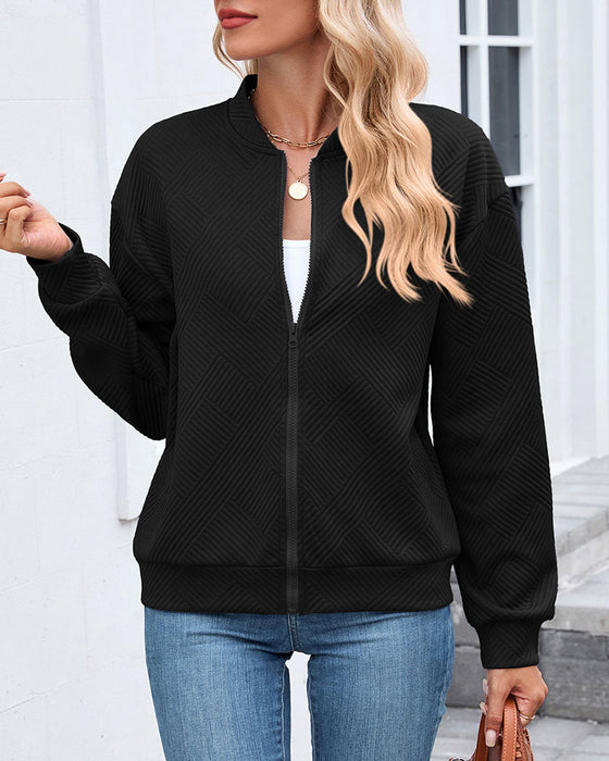 Manteau Uni Col Baseball Manches Longues