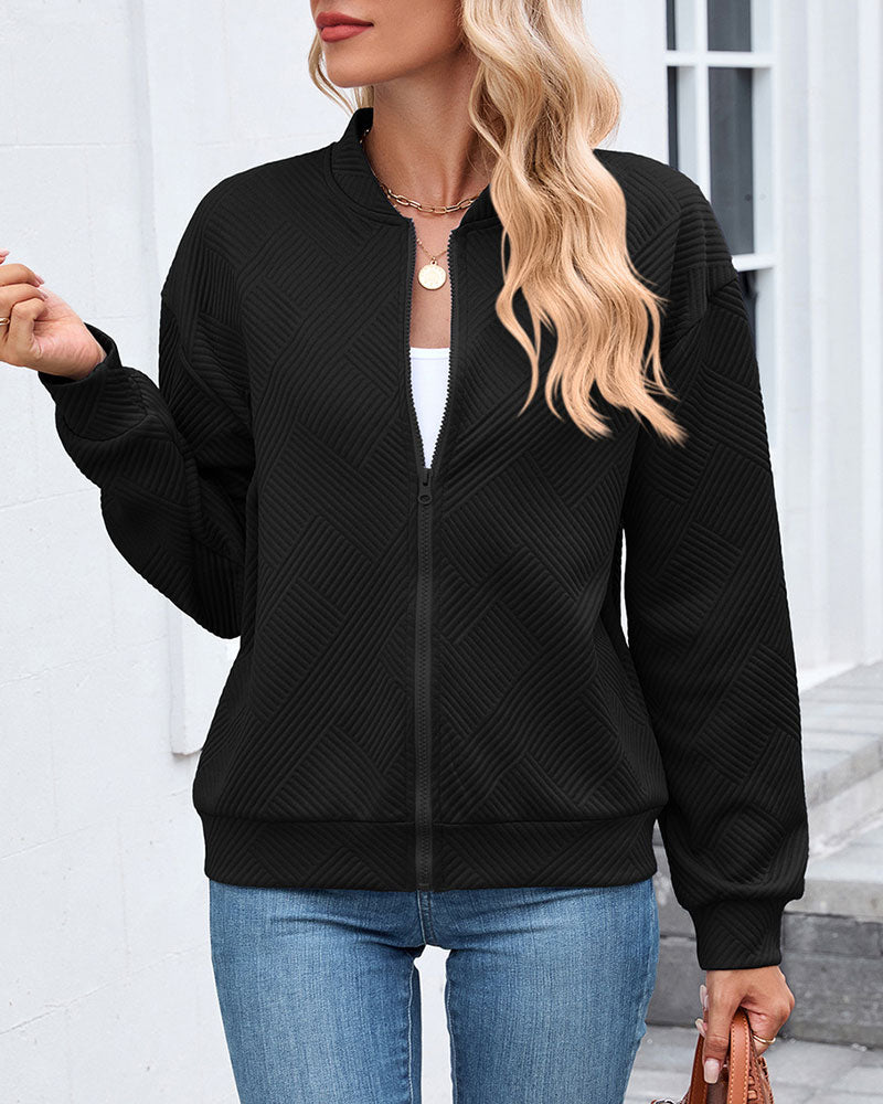 Manteau Uni Col Baseball Manches Longues