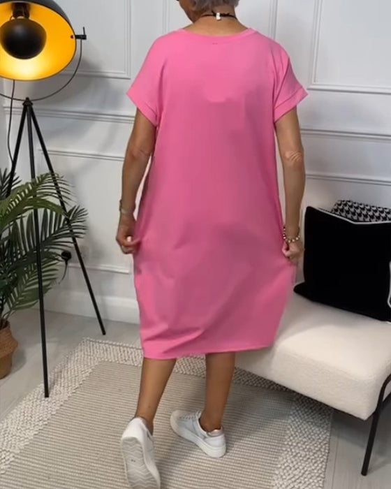 Robe décontractée à manches courtes et imprimé lettre simple