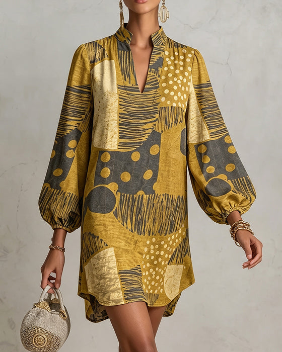 Robe Décontractée Col‑V Imprimée
