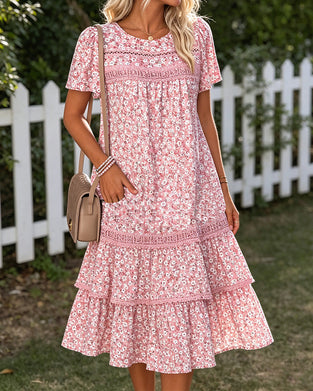 Robe Col Rond Florale À Volants