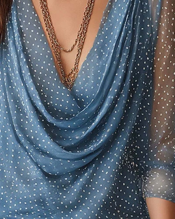 Blouse Col Mock Décontracté À Pois Mesh