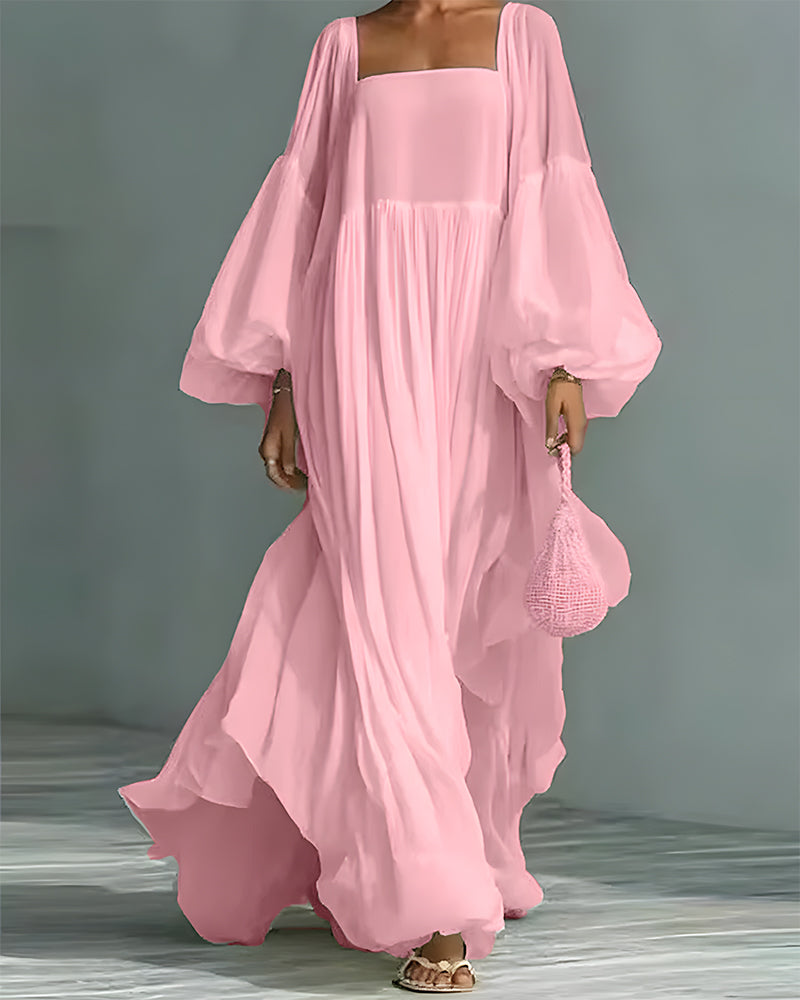 Robe Carré Encolure Manche Bouffante Fée Maxi