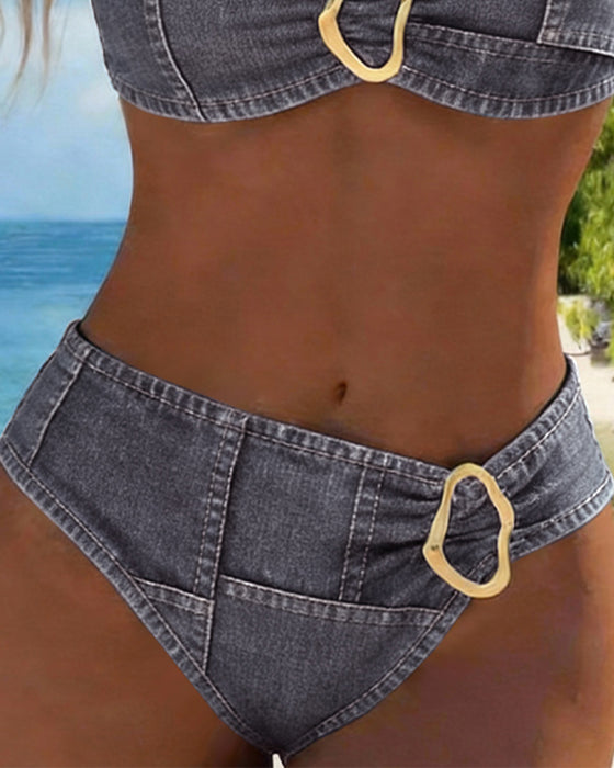 Bikini Porte-Jarretelles Boucle Métallique Deux-Pièces