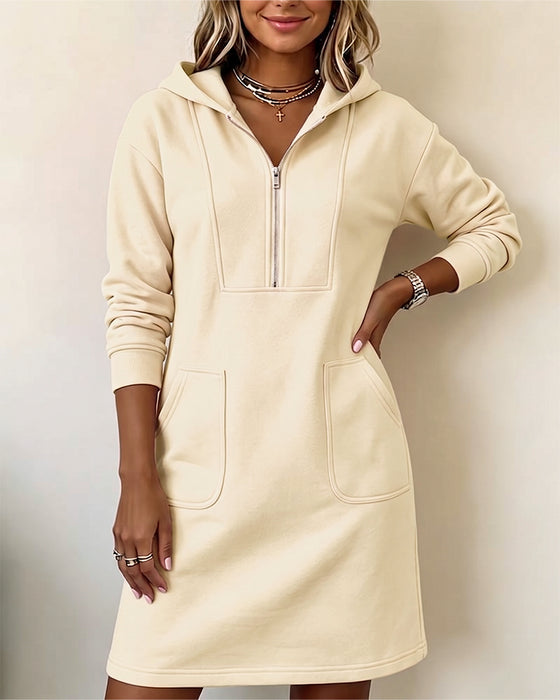 Robe Capuche Fermeture Éclair Poche
