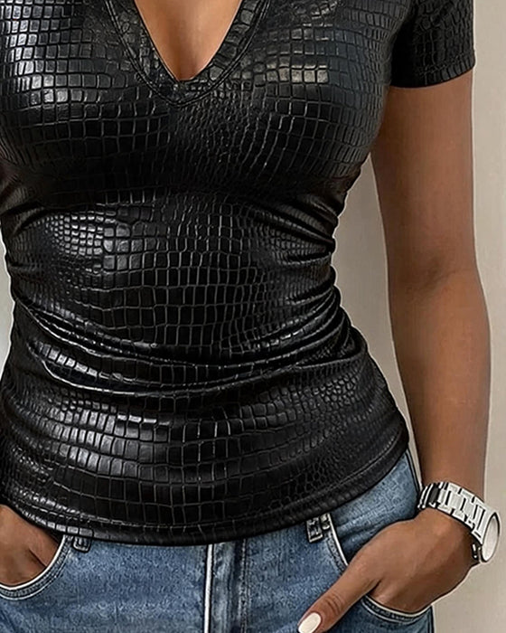 Blouse Col V Tendance Froncée