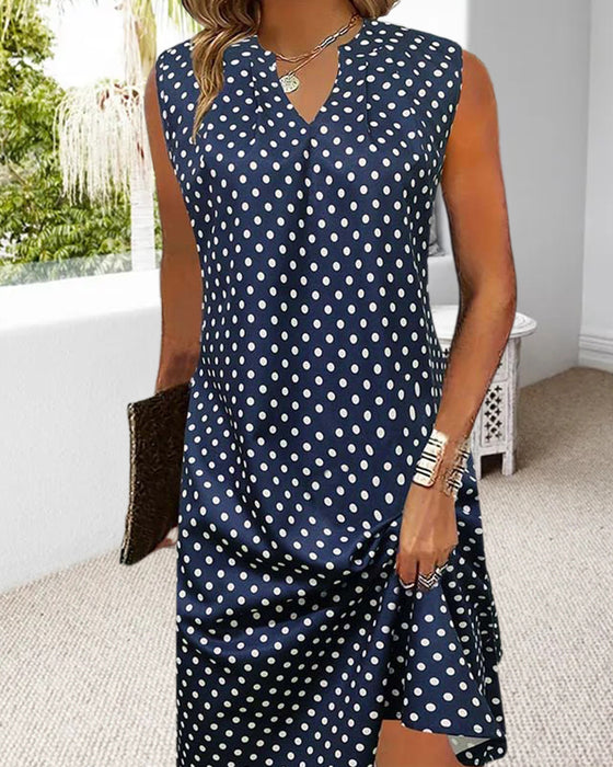 Robe élégante sans manches à imprimé à pois