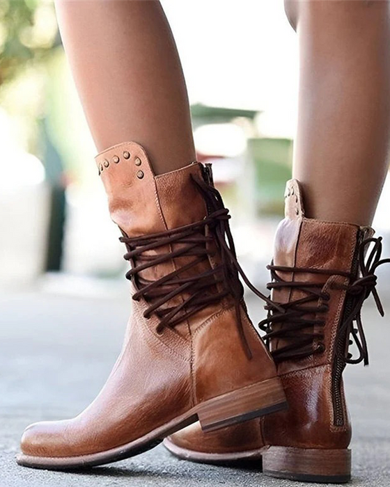 🔥 Nouveauté 2025 🔥 Bottes Vintage Pour Femme À Laçage Latéral