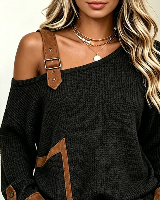 Blouse Épaules Dénudées Col Asymétrique Spliced