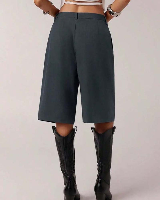 Blazer Pantalon Bermuda Jambe Droite Poche Décontracté