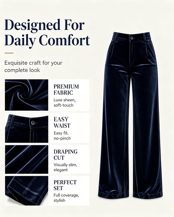 Pantalon Uni Velours Poche Long