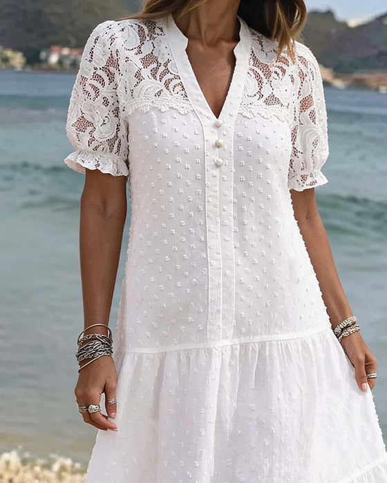 Robe Manches Ballon Dentelle Resort