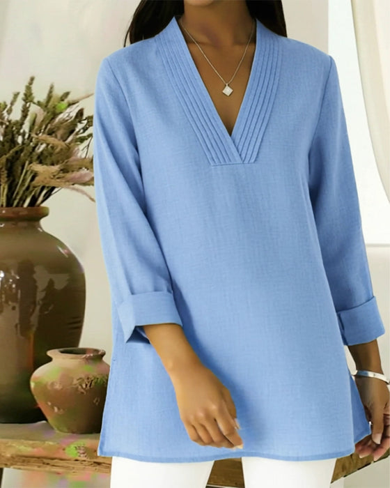 Haut Élégant Et Décontracté Col V Uni