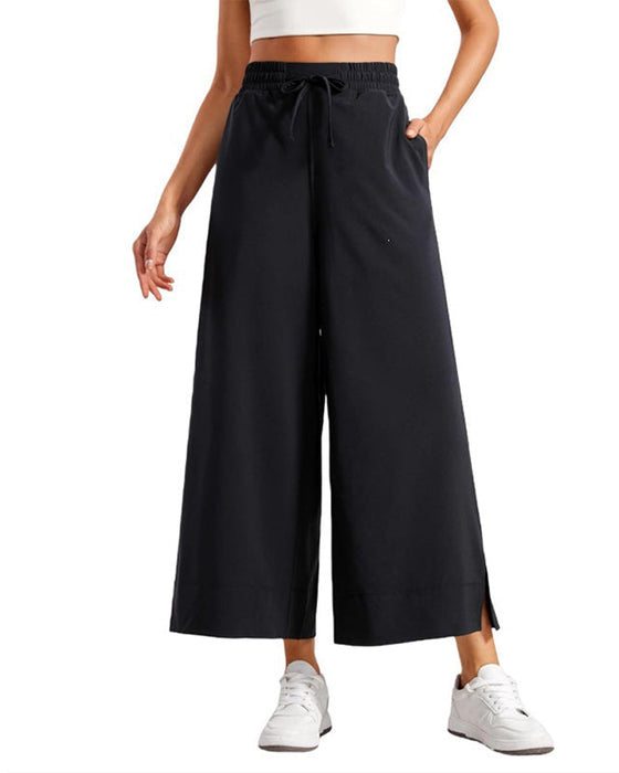 Pantalon Taille Haute Jambe Large Avec Fente Latérale