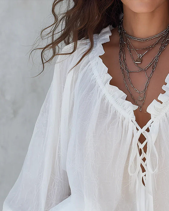Blouse Col V Lacets